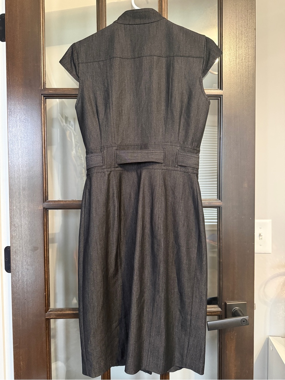 Calvin Klein Dark Gray Cap-Sleeve Button-Front Sheath Dress Tie Waist - Small - Picture 5 of 6